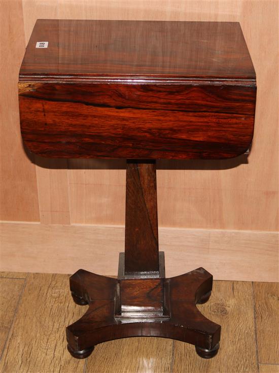 An early Victorian rosewood drop flap work table, W.1ft 5in. H.2ft 4in.